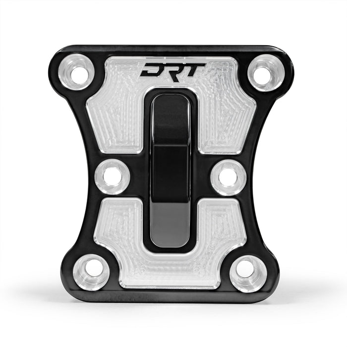 Powder‑coated black DRT radius rod plate on Can‑Am X3