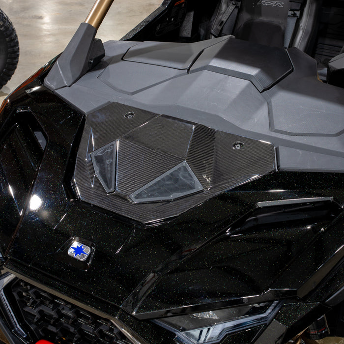 RPM Polaris Pro R Ram Air Carbon Fiber Hood Front Installed on Vehicle