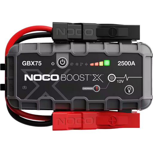 NOCO GBX75 Boost X 2500A lithium jump starter and portable battery booster for UTVs, trucks, diesel pickups, SUVs, ATVs, and off-road vehicles.