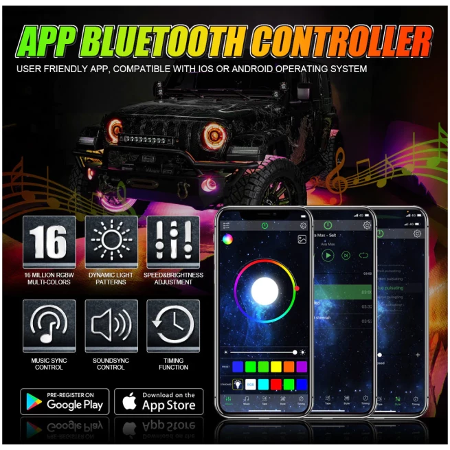 Magic Dream Color RGB Underglow Lights LED Strip Lights Kit with Bluetooth App & Wireless Remote Control with Brake Light Function for ATV/UTV - Image 7