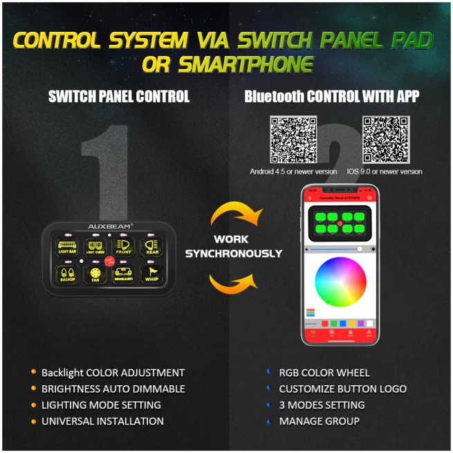 AR-800 Multifunction RGB Switch Panel with Bluetooth Controlled & 47" Extension Cable (Optional) - Image 5