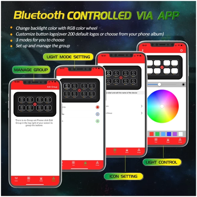 AR-800 Multifunction RGB Switch Panel with Bluetooth Controlled & 47" Extension Cable (Optional) - Image 4