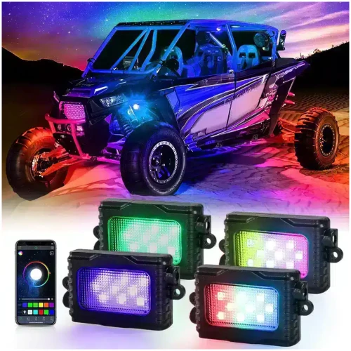 Magic Dream Color RGB LED Rock Lights Kit with Bluetooth App Control, Multicolor Chasing Neon Underglow Lights for ATV/UTV