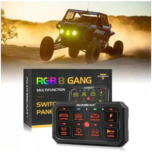 RA80 XL RGB 8 GANG SWITCH PANEL FOR UTV ATV SIDE BY SIDES, TOGGLE/ MOMENTARY/ PULSED MODES, OFF ROAD LIGHTS CONTROLLER