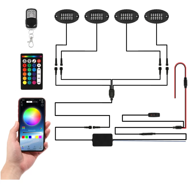 NEWEST! RGBW LED ROCK LIGHTS KIT WITH BLUETOOTH APP & WIRELESS REMOTE CONTROL, MULTICOLOR NEON UNDERGLOW LIGHTS WITH BRAKE LIGHT FUNCTION FOR ATV UTV - Image 19
