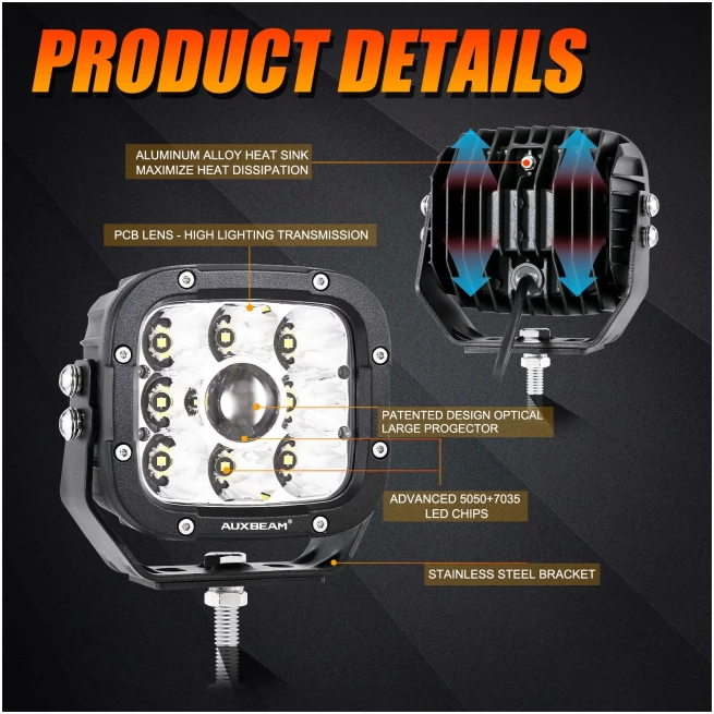 5 INCH 110W WHITE/AMBER LED DRIVING LIGHTS PODS LIGHT WITH ADDITIONAL AMBER COVERS FOR ATV UTV SIDE BY SIDE 4X4 - Image 5