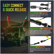 3FT/4FT LED RGB WHIP LIGHTS WITH BLUETOOTH/ REMOTE CONTROLLED + WHIP LIGHT MOUNTING BRACKETS FOR UTV, ATV, OFF-ROAD VEHICLE - Image 7