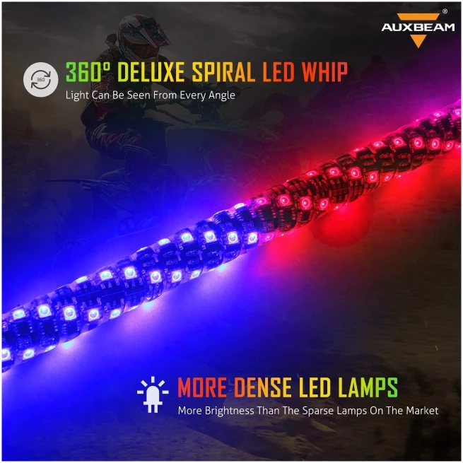 3FT/4FT LED RGB WHIP LIGHTS WITH BLUETOOTH/ REMOTE CONTROLLED + WHIP LIGHT MOUNTING BRACKETS FOR UTV, ATV, OFF-ROAD VEHICLE - Image 3