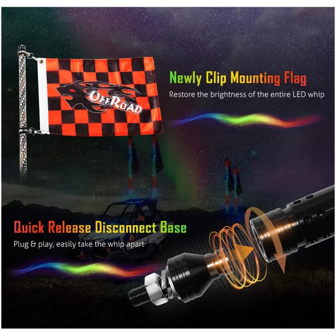 3FT/4FT/5FT RGB LED WHIP LIGHT WITH BLUETOOTH CONTROLLED + WHIP LIGHT MOUNTING BRACKETS FOR UTV, ATV, OFF-ROAD VEHICLE - Image 4