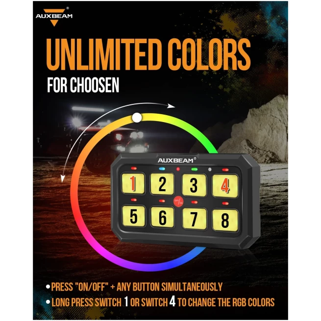 RA80 XL RGB 8 GANG SWITCH PANEL, TOGGLE/ MOMENTARY/ PULSED MODES, OFF ROAD LIGHTS CONTROLLER - Image 4