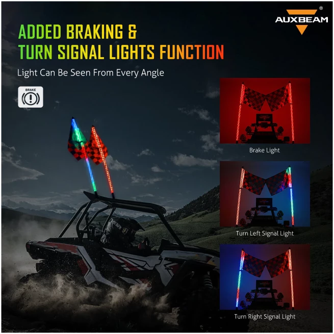 3FT/4FT LED RGB WHIP LIGHTS WITH BLUETOOTH/ REMOTE CONTROLLED + WHIP LIGHT MOUNTING BRACKETS FOR UTV, ATV, OFF-ROAD VEHICLE - Image 4