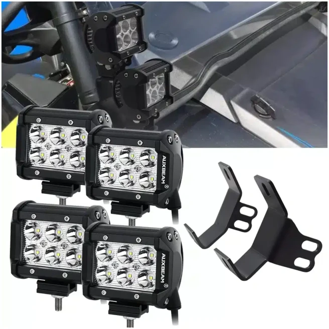4 INCH LED POD LIGHTS&DOUBLE-LAYER PILLAR MOUNTING BRACKET FOR 14-21 POLARIS RZR XP 1000, 15-19 POLARIS RZR 900