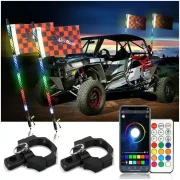 3FT/4FT LED RGB WHIP LIGHTS WITH BLUETOOTH/ REMOTE CONTROLLED + WHIP LIGHT MOUNTING BRACKETS FOR UTV, ATV, OFF-ROAD VEHICLE