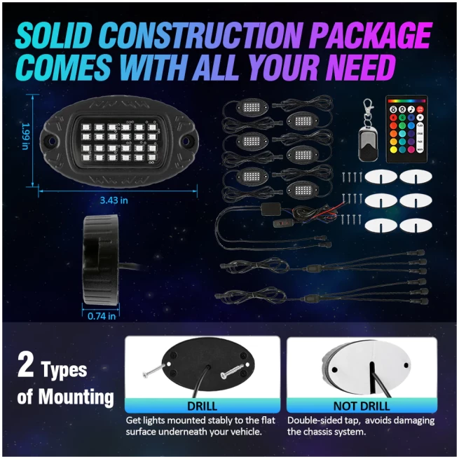 NEWEST! RGBW LED ROCK LIGHTS KIT WITH BLUETOOTH APP & WIRELESS REMOTE CONTROL, MULTICOLOR NEON UNDERGLOW LIGHTS WITH BRAKE LIGHT FUNCTION FOR ATV UTV - Image 11