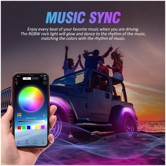 NEWEST! RGBW LED ROCK LIGHTS KIT WITH BLUETOOTH APP & WIRELESS REMOTE CONTROL, MULTICOLOR NEON UNDERGLOW LIGHTS WITH BRAKE LIGHT FUNCTION FOR ATV UTV - Image 8