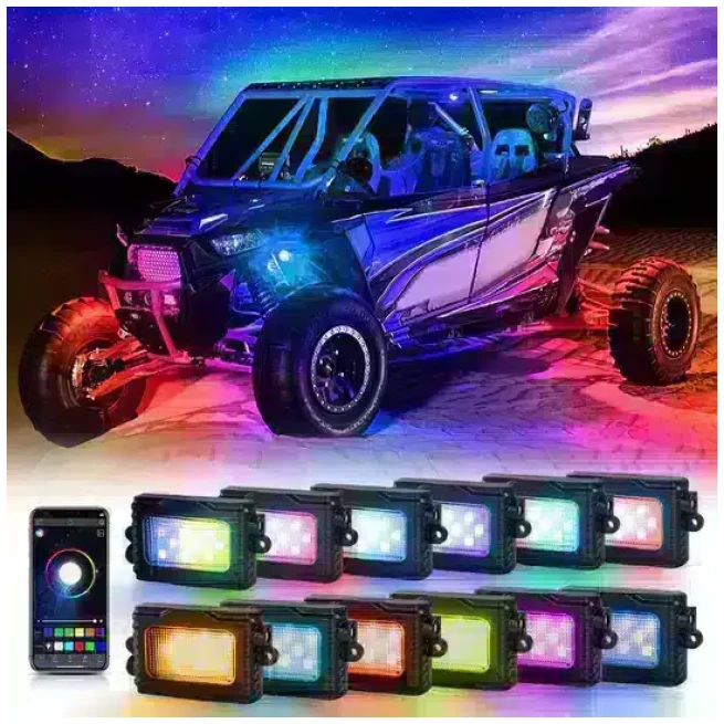 UPGRADED VERSION! MAGIC DREAM COLOR RGB LED ROCK LIGHTS KIT WITH BLUETOOTH APP CONTROL, MULTICOLOR CHASING NEON UNDERGLOW LIGHTS FOR ATV UTV