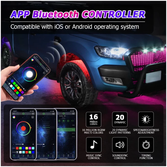 UPGRADED VERSION! MAGIC DREAM COLOR RGB LED ROCK LIGHTS KIT WITH BLUETOOTH APP CONTROL, MULTICOLOR CHASING NEON UNDERGLOW LIGHTS FOR ATV UTV - Image 3