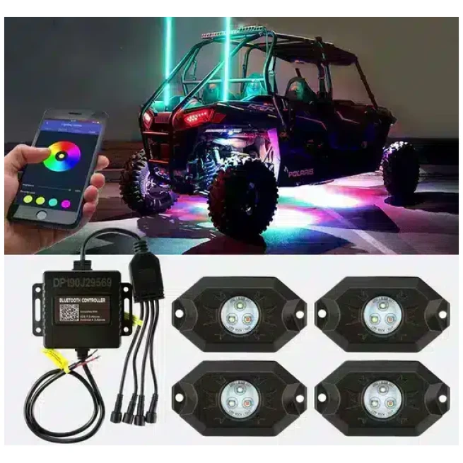 RGB LED ROCK LIGHT SET WITH BLUETOOTH CONTROLLER