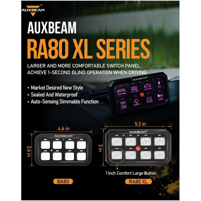 RA80 XL RGB 8 GANG SWITCH PANEL, TOGGLE/ MOMENTARY/ PULSED MODES, OFF ROAD LIGHTS CONTROLLER - Image 2