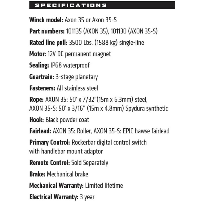 AXON 35 WARN POWERSPORT WINCH - Image 5