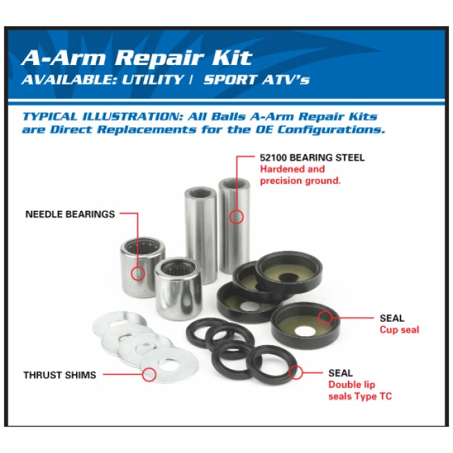 Front A-Arm Bearing Kit, 2 Kits Req. Per Veh.- All Balls Upper/Lower - Image 3