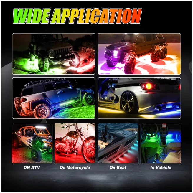 MAGIC DREAM COLOR RGB UNDERGLOW LIGHTS LED STRIP LIGHTS KIT WITH BLUETOOTH APP & WIRELESS REMOTE CONTROL WITH BRAKE LIGHT FUNCTION FOR ATV UTV - Image 10
