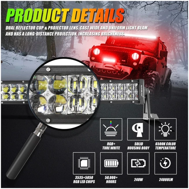 NEW 42 INCH V-PRO SERIES STRAIGHT RGBW COLOR CHANGING OFF ROAD LED LIGHT BAR FOR ATV UTV SIDE BY SIDES- AUXBEAM - Image 4