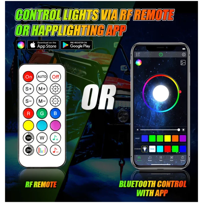 MAGIC DREAM COLOR RGB UNDERGLOW LIGHTS LED STRIP LIGHTS KIT WITH BLUETOOTH APP & WIRELESS REMOTE CONTROL WITH BRAKE LIGHT FUNCTION FOR ATV UTV - Image 4