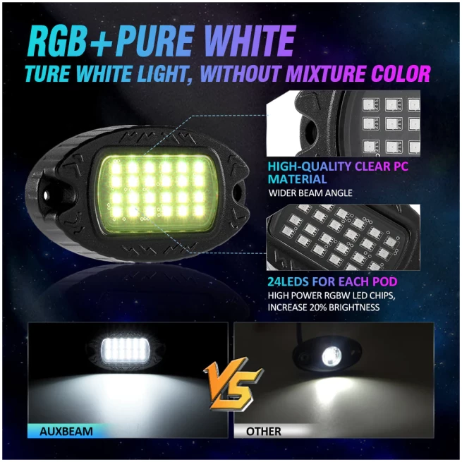 NEWEST! RGBW LED ROCK LIGHTS KIT WITH BLUETOOTH APP & WIRELESS REMOTE CONTROL, MULTICOLOR NEON UNDERGLOW LIGHTS WITH BRAKE LIGHT FUNCTION FOR ATV UTV-AUXBEAM - Image 2