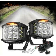 168W 16440LM COMBO BEAM SIDE SHOOTER LED SQUARE POD LIGHTS WITH AMBER DRL | V-MAX SERIES- AUXBEAM
