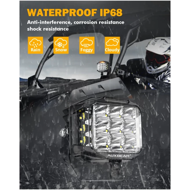 168W 16440LM COMBO BEAM SIDE SHOOTER LED SQUARE POD LIGHTS WITH AMBER DRL | V-MAX SERIES- AUXBEAM - Image 6