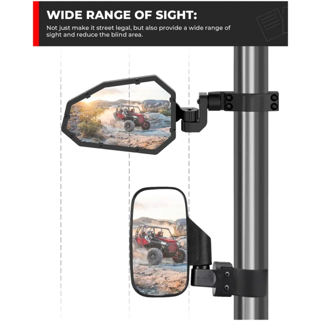 UTV Rear View Side Mirrors for 1.75"-2" roll bar (1 pair) - Image 6