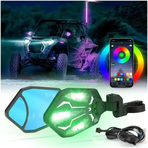 UTV RGB 1.62"-2'' Rear View Side Mirrors with Bluetooth (1 pair)