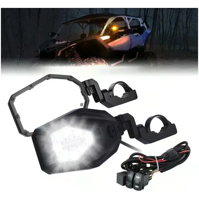 Side Mirrors with LED Turn Lights for 1.6"-2" Roll Bar (New Design)