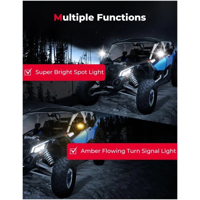 Side Mirrors with LED Turn Lights for 1.6"-2" Roll Bar (New Design) - Image 2