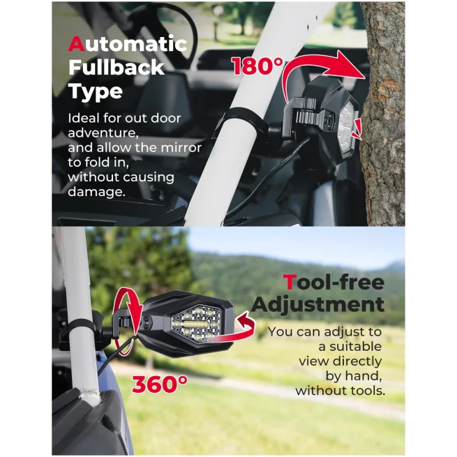 Side Mirrors with LED Turn Lights for 1.6"-2" Roll Bar (New Design) - Image 3