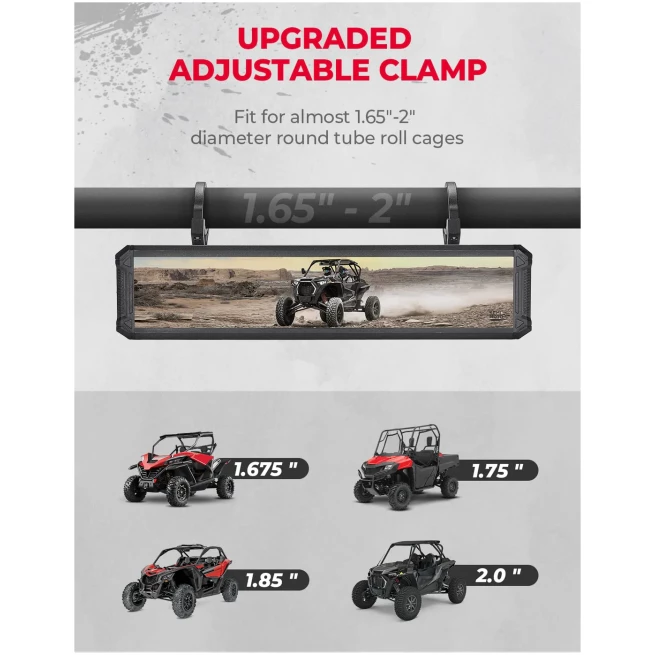 UTV Rear View Mirror with 1.65"-2" Sturdy Gear Clamp - Image 2
