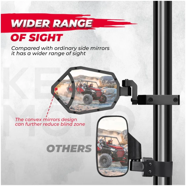 CNC Aluminum UTV Side Mirrors for 1.6"-2" Roll Bar - Image 5