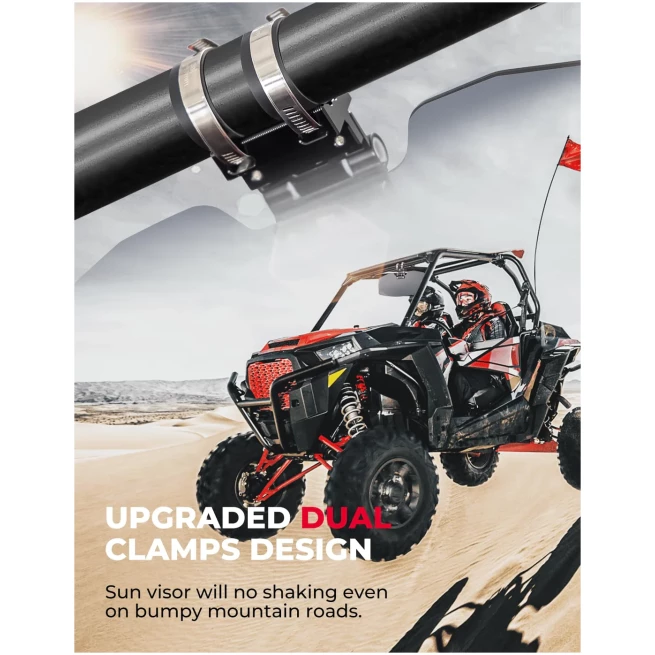 Oversized Upgraded UTV Sun Visor Mirror for 1.5”-2” Roll Bars - Image 6