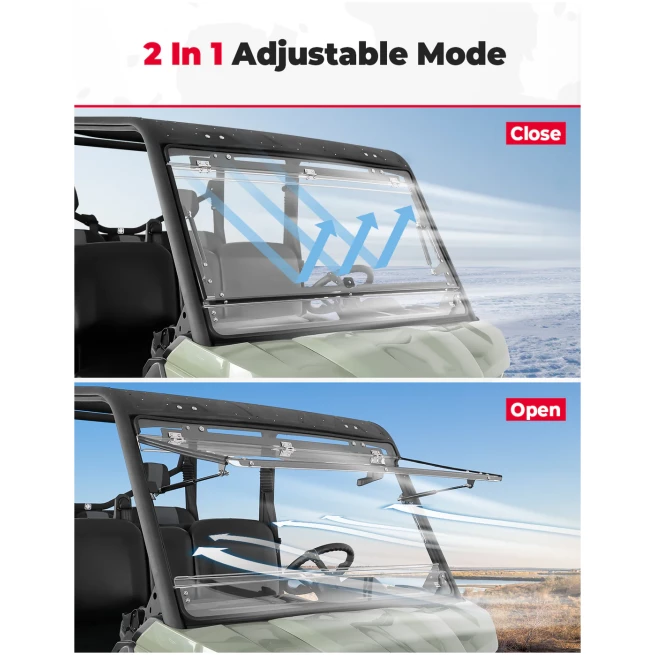 2-in-1 Flip Windshield 1/5" Thick Polycarbonate for Can-Am Defender HD5/8/10 - Image 2