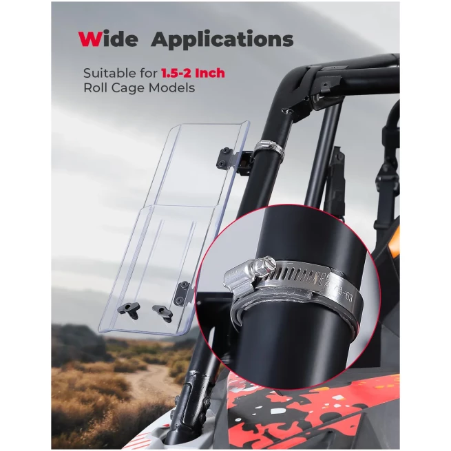 2PCS UTV Side Wind Deflectors for Can-Am / Polaris fit 1.5-2.2 inch Roll Bar - Image 3
