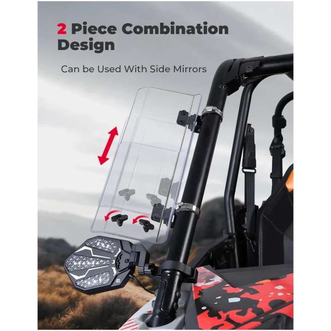 2PCS UTV Side Wind Deflectors for Can-Am / Polaris fit 1.5-2.2 inch Roll Bar - Image 4