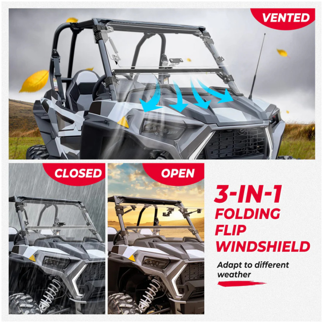 3-IN-1 Folding Windshield for Polaris RZR XP 1000 - Image 2