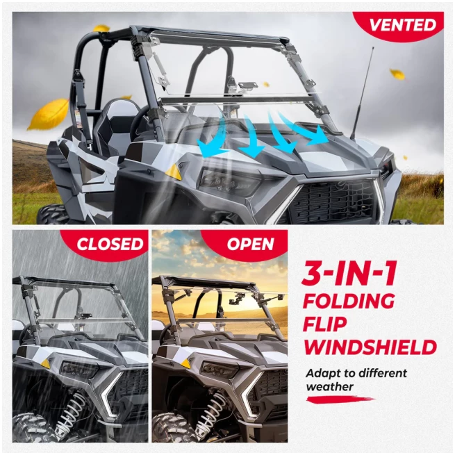 3-IN-1 Folding Windshield for Polaris RZR XP 1000 - Image 2