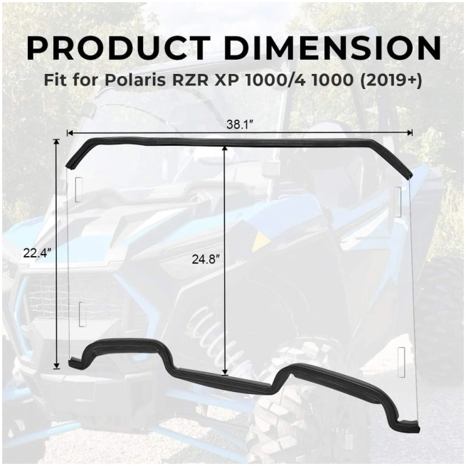 Front Full Windshield with 4 Black Clamps for Polaris RZR - Image 2